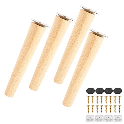 4 Pezzi Gambe mobili in legno,Gambe in Legno per Armadietti e Tavolini per TV Cabinet Divano Letto Tavolo da Pranzo Confezione,con Piastre di Montaggio e Viti (H 20cm, Piedi dritti)