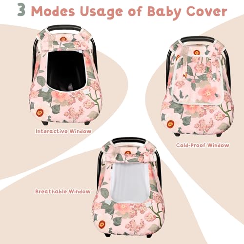 Image of TANOFAR Car Seat Cover Baby, Winter Carseat Cover for Newborn, Infant Car Seat Cover with Windproof and Kick-Proof, Super Warm Plush Fleece Baby Carrier Cover for Infant Boys Girls (Floral)
