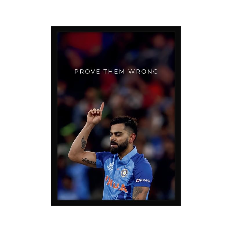 Image of CodersParadise Inspirational VK Cricket Champion Poster Frame | Premium A4 Motivational Wall Art for Bedroom, Office & Gaming Setup | Inspiring Sports Decor for Players, Fans & Achievers