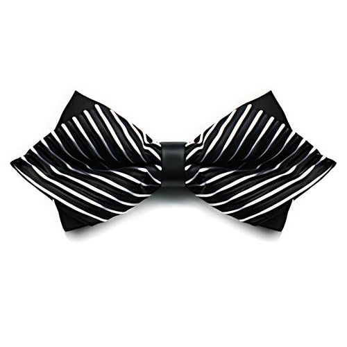 SUPKID Mens Bow Tie-Exquisite Pointed Design with High-Density Weave & Durable Alloy Clasp. Perfect for Every Occasion (Black/White Striped)
