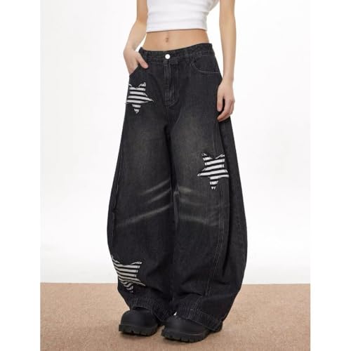 Retro High Street Detachable Star Bending Knife Jeans with Women's Design Sense Loose Wide Leg Pants2