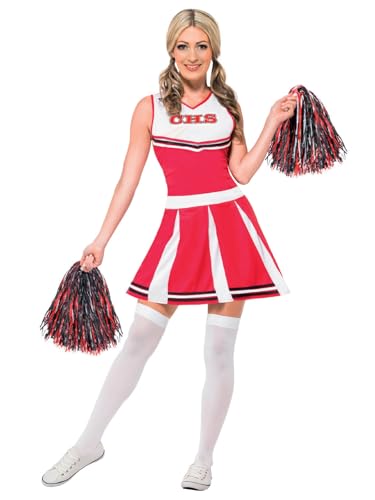 Smiffys Disfraz de animadora, Rojo, con vestido y pompones Halloween