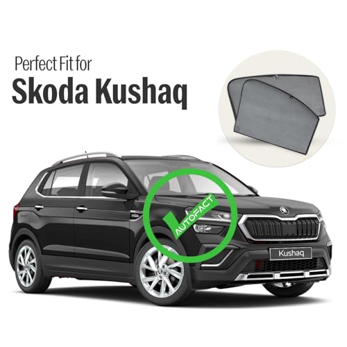 Image of Autofact Car Sunshades for Skoda Kushaq, UV Protection, Useful Car Accessories, Custom fit Sun Shades for Side Windows, Set of 4