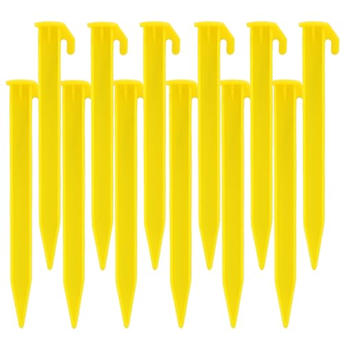 Moicstiy12 Pack Plastic Tent Stakes, 5.7 Inch Yellow Durable Garden Landscape Stakes Tent Spikes for Camping, Gardening, Outdoor Beach