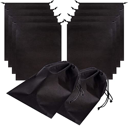 Uervoton 10 Bolsas de Viaje para Zapatos, Grandes Bolsas de Zapatos con cordón a Prueba de Polvo, organizadores de Embalaje para Hombres y Mujeres, Color Negro Cover
