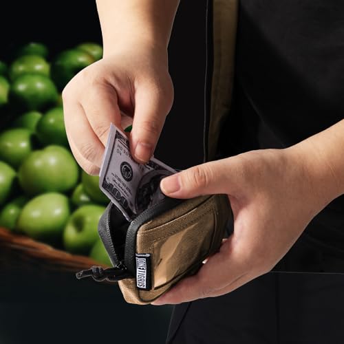 ONETIGRIS Front Pocket Wallet with Zippers Small Coin Purse Tactical Wallet Nylon Minimalist Wallet for Men Women, Brown2