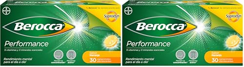 Berocca Performance Complejo de Vitaminas y Minerales Sin Cafeína, Contribuye al Rendimiento Mental y Físico, Sabor Naranja, 30 Comprimidos Efervescentes (Paquete de 2)