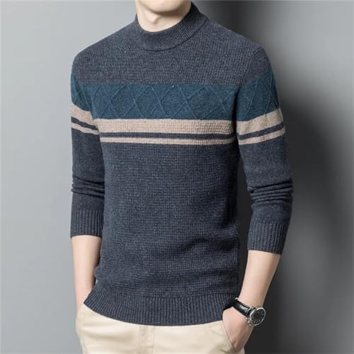 Autumn Winter Wool Thick Men's Round Neck Sweater Classic Turtleneck Stitching Business Leisure Slim Warm Sweater3