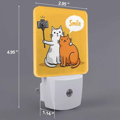 Image of LED Night Light,Two Cats Making Photo Use Selfie Stick LED Night Light Plug into Wall with Dusk to Dawn Light Sensor White Energy Efficient Nightlight for Bedroom Bathroom Hallway Living Room Kitchen
