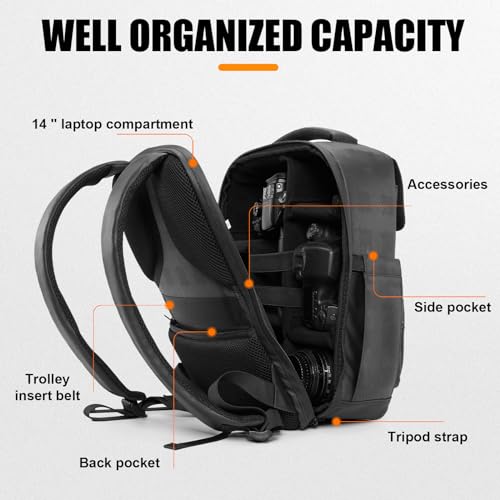 Mochila impermeable para cámara Cwatcun con compartimento 14" laptop miniatura 5