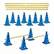 Relaxdays Steckhürdenset, 18 teilig, Hunde Agility & Fußballtraining, 12 Pylonen, 6 Stangen, Hindernisse, blau/gelb