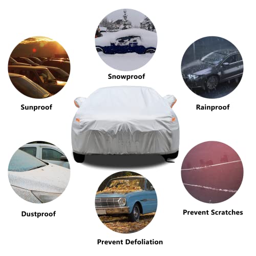 Image of SEAZEN Car Cover Waterproof All WeatheriA'Full car Covers UV Protection /Snowproof /DustproofiA'Universal car Cover 5 Layer Breathable Fabric with CottoniE†201 inch L x 70 inch W x 47 inch H, Sedania€