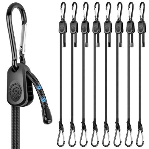 Adjustable Bungee Cords with Hooks 48 Inch, 8 PCS Adjust from 7' to 48' Bungee Straps with Carabiner Hooks Heavy Duty Outdoor for Camping, Cargo, Bike,Tarps, Tents, Bike, Luggage, Boats,etc