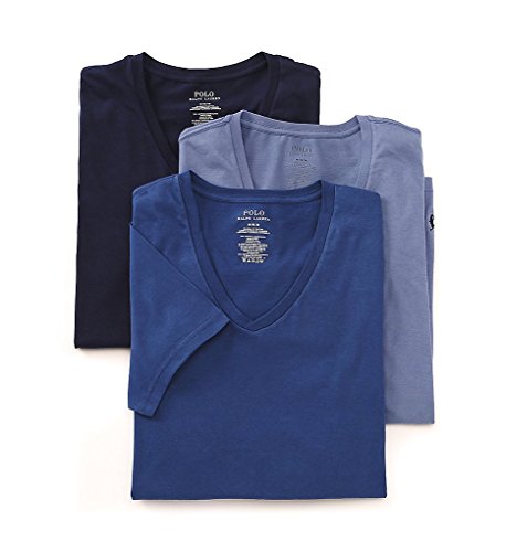 Polo Ralph Lauren Classic V-Neck T-Shirts 3-Pack, L, Assorted Blue