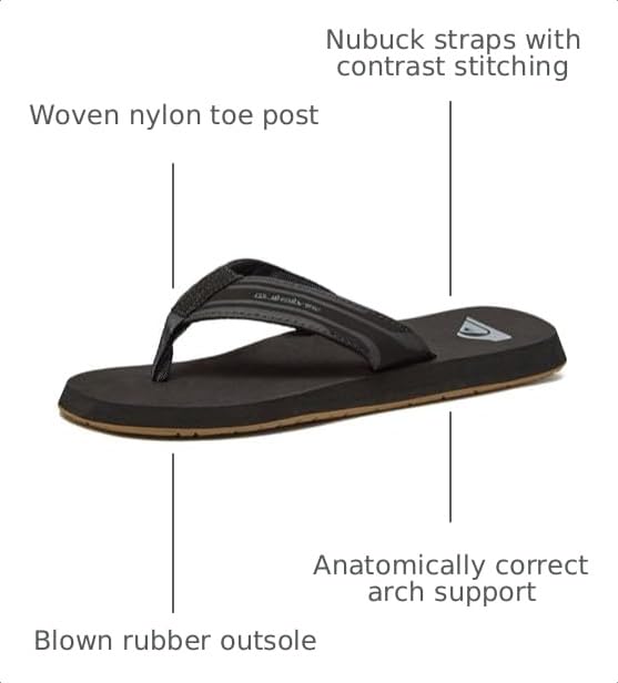 Image of Quiksilver Monkey Wrench Flip Flops for Men, Arch Support Athletic Mens Sandals, Thong Mens Slides