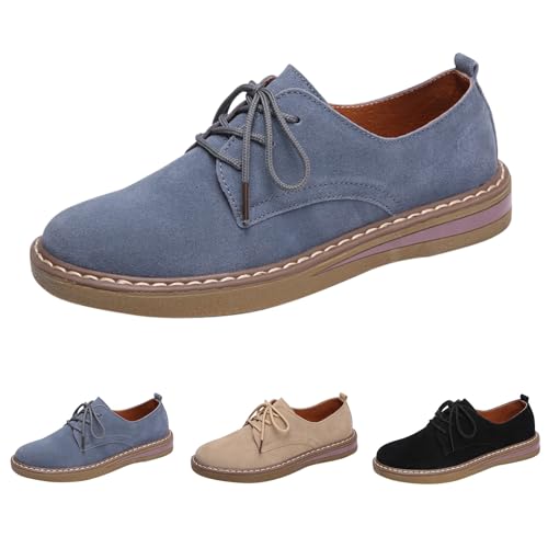 Mocasines Oxford con cordones para mujer, clásicos, casuales, vintage, británicos, de tacón plano, cómodos, transpirables, antideslizantes, de parte superior baja, ligeros, suaves, gris, 37.5 EU