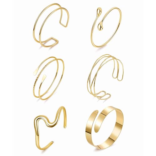 Dermalyx 6 Stück Goldene Armreife Verstellbare Oberarm Bangles Minimalistische Dünne Oberarmmanschette Trendige Armreif Armbänder Gold Armreifen Set