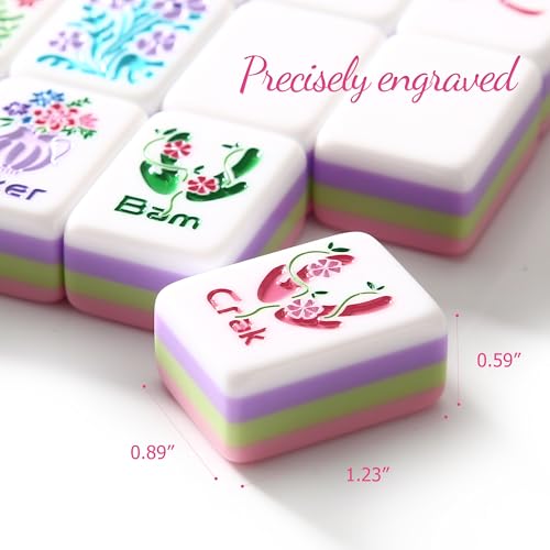 American Mahjong Tiles, Mahjong Travel Set, 160 Pink 4 Layer Mah Jong Game Tiles with Tile Bag, Gift-Ready Storage Box, 4 Dice with Pouch, Western Mah Jongg, Majong