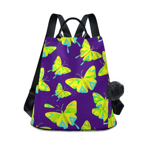 Sac à dos femme motif papillons violet résistant avec poignée