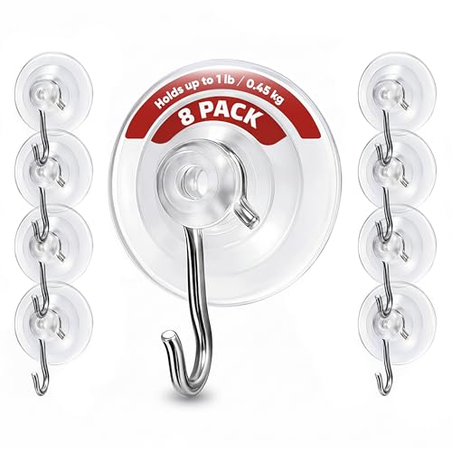 Holiday Joy Suction Cup Hooks for Shower 8Pack – Max Load 1LB Christmas Heavy Duty Suction Cup Hooks – Heavy Duty Wreath Hanger for Bathroom, Window, Towel, Shower Wall, Tile, Glass Door, Camper
