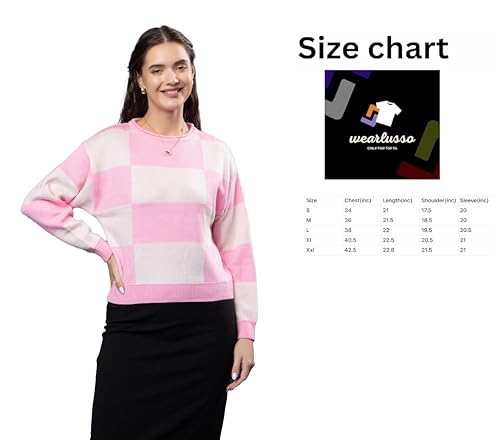 Image of Wear lusso Women's Round Neck Colour Block Sweater | 100% Wool Pullover | Full Sleeve Soft & Stylish Winter Wear for Women & Girls