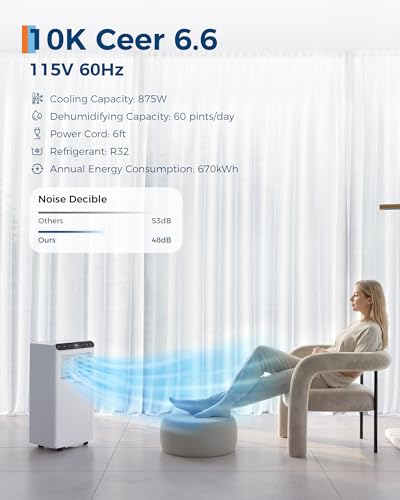 Image of Garvee 10000BTUs Portable Air Conditioner for 450 Sq.Ft Max.Portable AC Unitwith Dehumidifier, Fan, Sleep, 24H Timer&Installation Kit, DOE Certified, Ceer 6.6,48dB,Remote Control,White