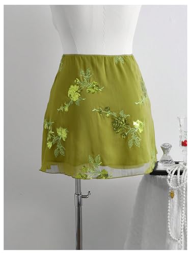 MakeMeChic Women's Plus Size Mini Skirt Floral Embroidery Sequin Mesh A Line Y2K Elegant Skirts2
