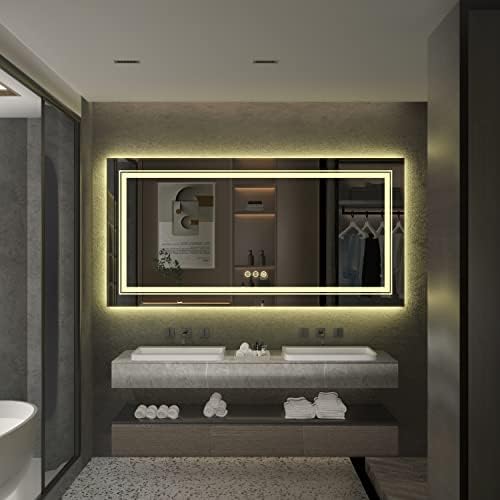LUVODI 1200x600mm LED Bathroom Mirror: Large Dimmable Lighted Wall Mounted Illuminated Vanity Mirror with Demister Pad Smart Touch Switch Makeup Mirror Backlit and Front Light (Horizontal/Vertical)