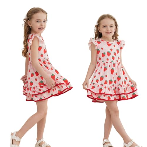 Toddler Little Girl Summer Dresses Kids Cute Casual Flutter Sleeve Tiered Smock Dress 2-7 Years2