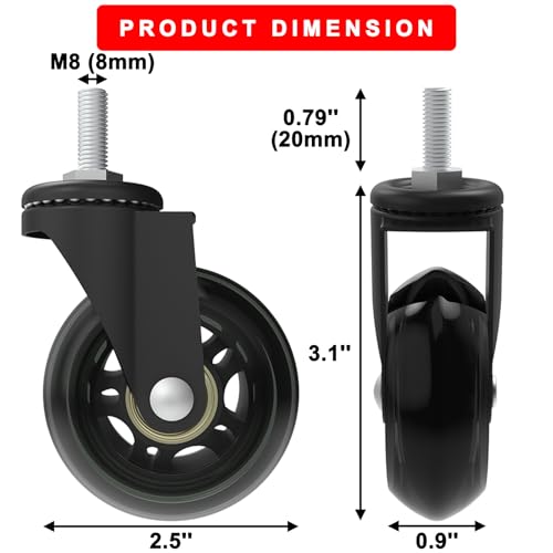 creeper caster wheels set of 6 roller blade swivel casters heavy-duty 25 inch castor replacement for creeper service cart stool post mount 360 degree no noise safe for hardwood floors amp carpet