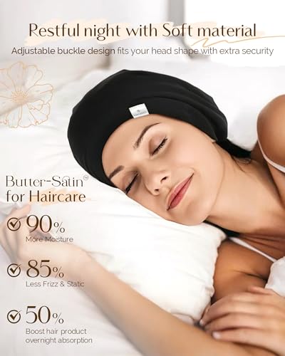 YANIBEST Silk Satin Bonnet Hair Wrap for Sleeping - Adjustable Stay on Silk Lined Slouchy Beanie Hat for Curly Hair and Braids3