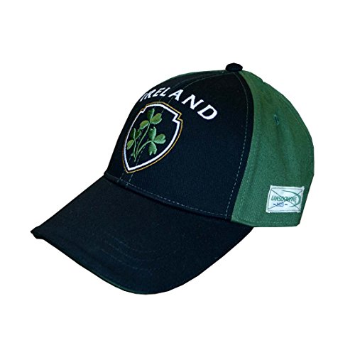 Baseball Cap with Half Green, Half Black with Embossed Ireland and Shamrock Crest