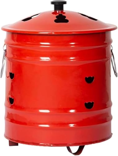 家庭用焼却炉、ドラム缶焼却炉、蓋とハンドル付き 燃焼バケツ 紙、落ち葉、木のゴミを燃やすのに使用されるパターン付き (28cm)