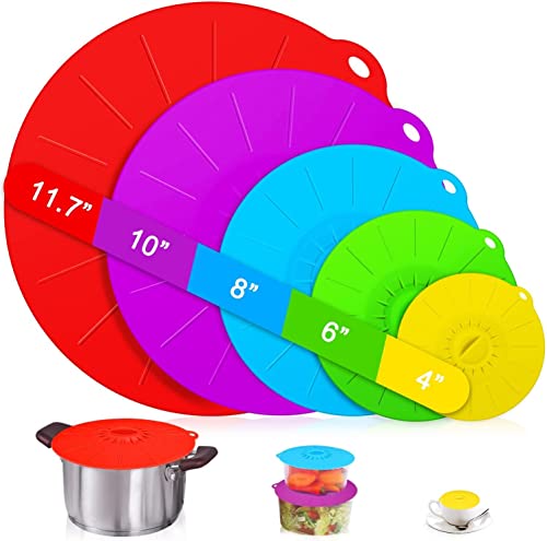 Consejos para Comprar Tapas para sartenes . 43 U Chef Juego de 5 Tapas de Silicona, Cubierta para Alimentos, Cubierta para Salpicaduras de microondas, Tapas Elásticas Reutilizables y Resistentes al calor