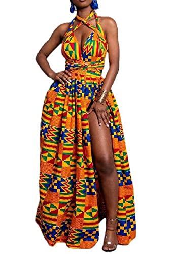 HongYunXn Robe Africaine MultiUsure Femme Ethnique Vintage Split Maxi Boho Couleur1 M