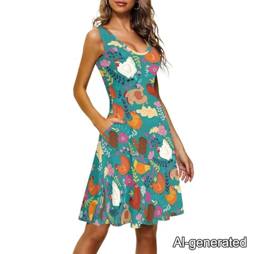Image of Renewold Women's Sleeveless Tank Dress with Pockets, Casual Scoop Neck A-Line Sundress for Summer, Travel and Vacation