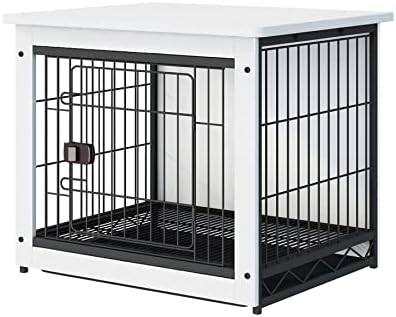 SPRICHIC Pet Cage with Crate Cover - Dog Crate Furniture, Wooden Wire Dog House, Decorative Indoor Kennel, End Table, Night Stand, Warm White, Small
