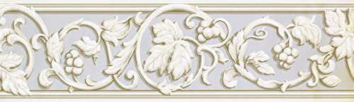 Concord Wallcoverings Wallpaper Border Vintage Pattern Grapes Swirls For Bedroom Living Room, Beige Cream, 15 Feet By 7 Inches Np1914B #TOP1