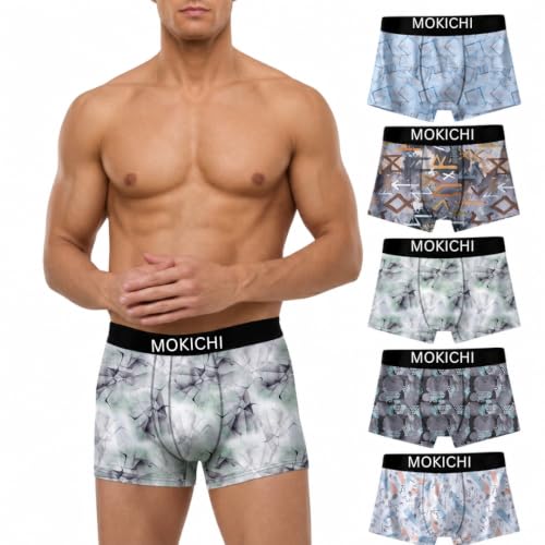 Image of Men's Printed Boxer Briefs Pack of 5 | Soft Stretch Polyester-Spandex Trunks | Breathable Quick-Dry Innerwear | Elastic Waistband | Comfortable Everyday Underwear for Men