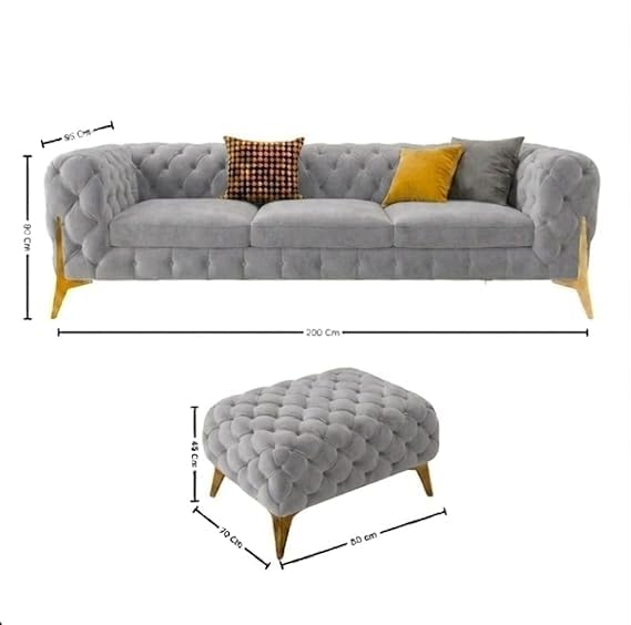 Image of A to Z Furniture Modern Classic Fabric & Valvet Tufted Chesterfield Sofa Living Room and Office (3+1= 4 Seater Sofa Set with Footrest Pink)
