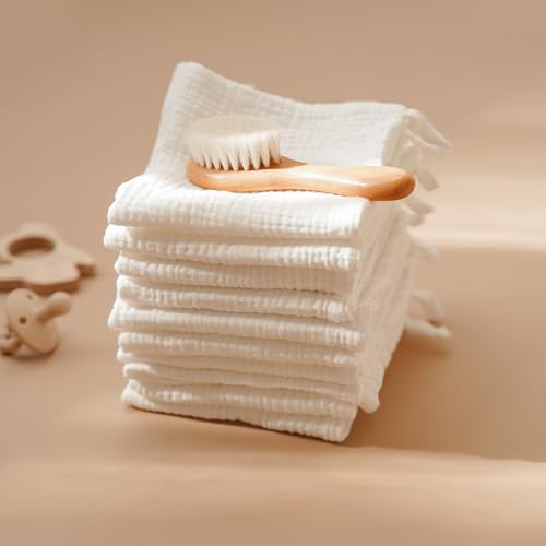 Image of Konssy Baby Muslin Washcloths 7-Pack, 100% Cotton Baby Bath Washcloths, Soft & Absorbent Wash Cloths and Burp Cloths for Newborn Kids Girls & Boys, 11x11 inches