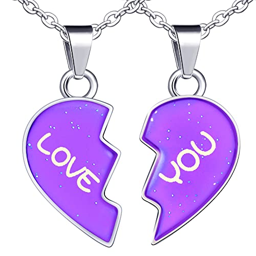 INFINIONLY Collier Combinaison de Cœur pour Femme Homme Collier Médaillon en Acier Inoxydable Pendentif d'Humeur Changeant de Couleur Enfant Collier de...