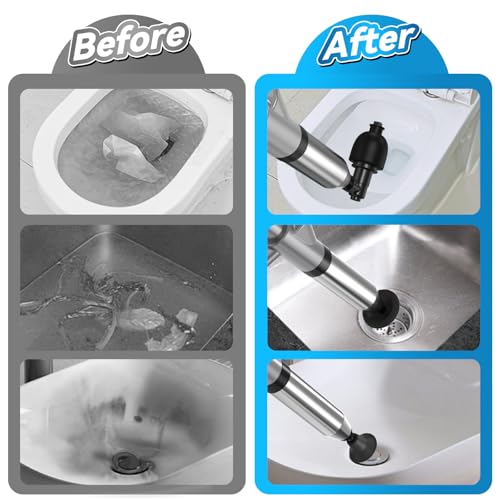 Image of Toilet Plunger, Upgraded High Pressure Toilet Plunger Air Plungers Sink Plunger with Visual Barometer, Stainless Steel Air Drain Blaster, Powerful Drain Clog Remover for Bathroom,Kitchen,Clogged Pipe