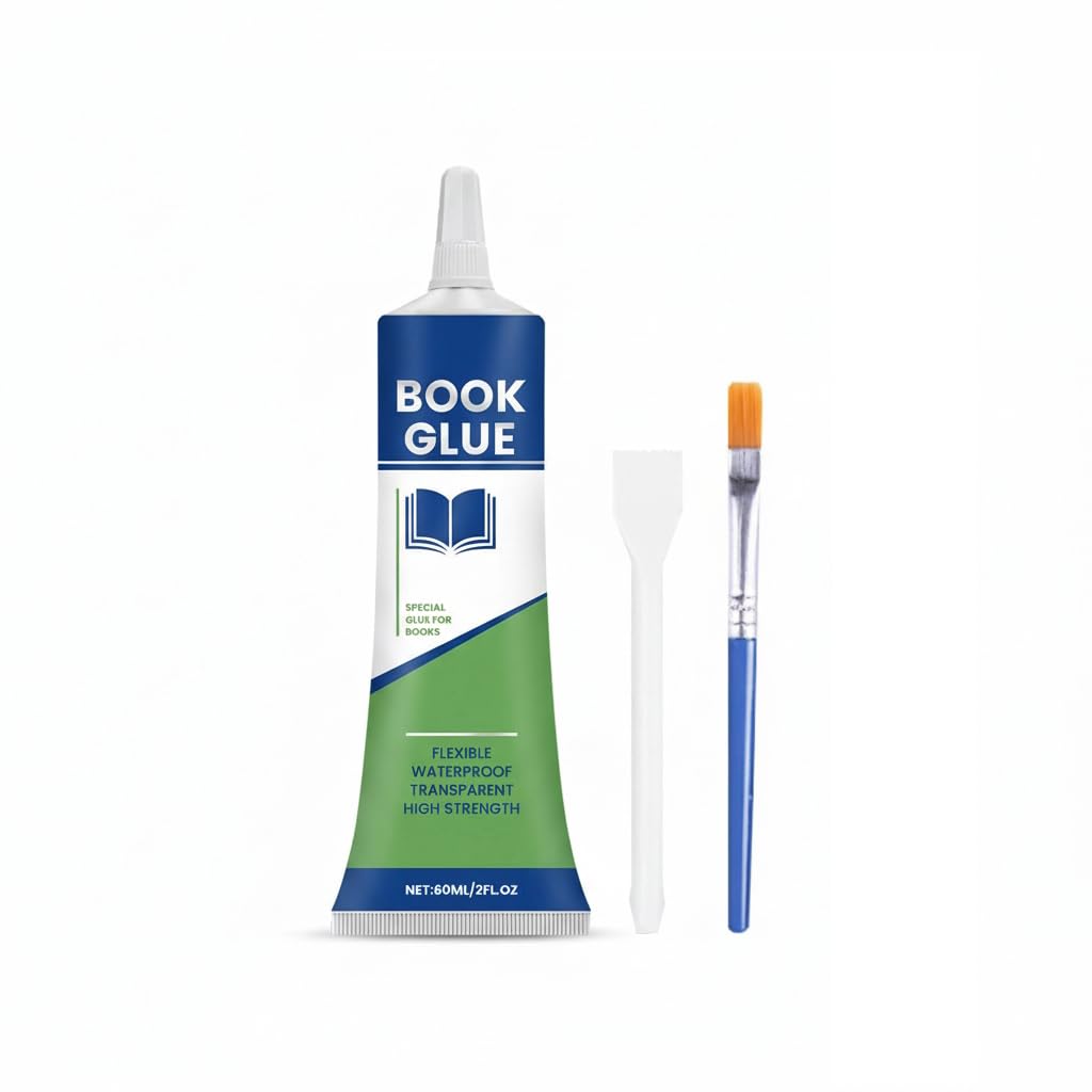 Book Glue 60ml, Azonee Strong Books Adhesive, Clear Book Binding Adhesive, Flexible Paper Glue for Repair and Bonding, Envelopes, Postcards, Paper Craft, Greeting Cards, Invitations, Crafts DIY