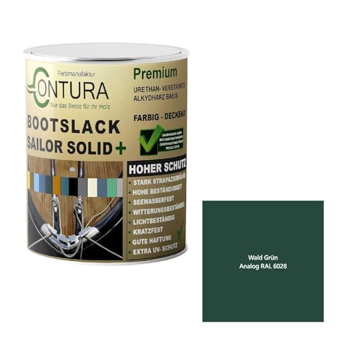 Contura Bootslack Farbig SEIDENMATT Yacht- Buntlack Metall Holz GFK Holzlack Boot Farblos (Wald Grün - RAL 6028 Analog, 500ml.)