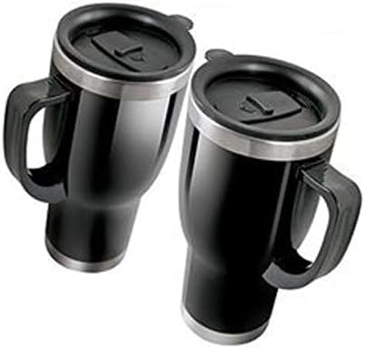 Platinum Collection Heated Travel Mug Set Stainless Steel 2-Pack W/ 2 12V Auto Power Adapters Black