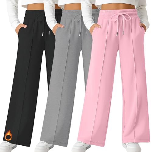 Girl's Fleece Lined Wide Leg Sweatpants with Pockets