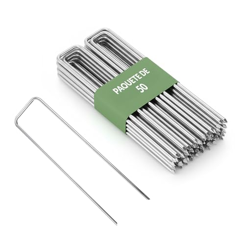 GARDENIX® 50 Unidades Anclajes Las piquetas Grapas de sujeción IronPEG -Longitud: 150 mm | Ancho: 30 mm | Espesor: 3 mm | Material: Alambre de Acero galvanizado