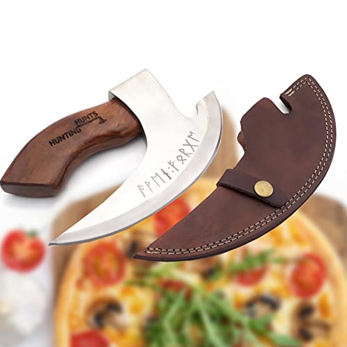 Hunting Hunts Handmade Viking Pizza Cutter With Rosewood Handle - Super Sharp Carbon Steel Axe Blade - Small Kitchen Knife With Leather Sheath - Gift For Pizza Lovers - Hh-Hk-001 #TOP2