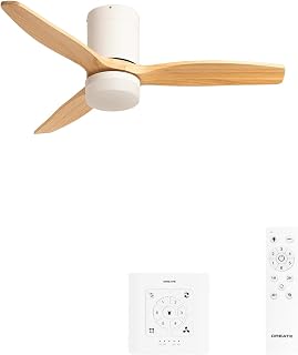 CREATE/WINDCALM S/Ventilador de techo ABS con luz blanco aspas efecto madera clara con controlador y mando / 40W, Temporizador, Ø112 cm, 3 temperaturas de luz, función verano-invierno